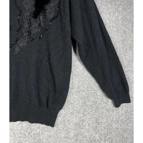 Vintage D.G. Wool Knit Sweater Top Womens Sz M/L Black Sequin Beaded Embroidery - Picture 6 of 12